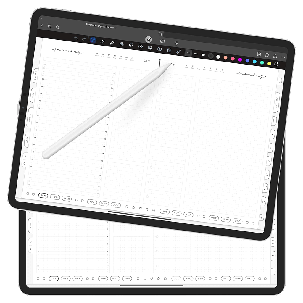 Jan 2024 Dec 2024 Daily Hourly Pages Digital Planner iPad Goodnotes Calendar