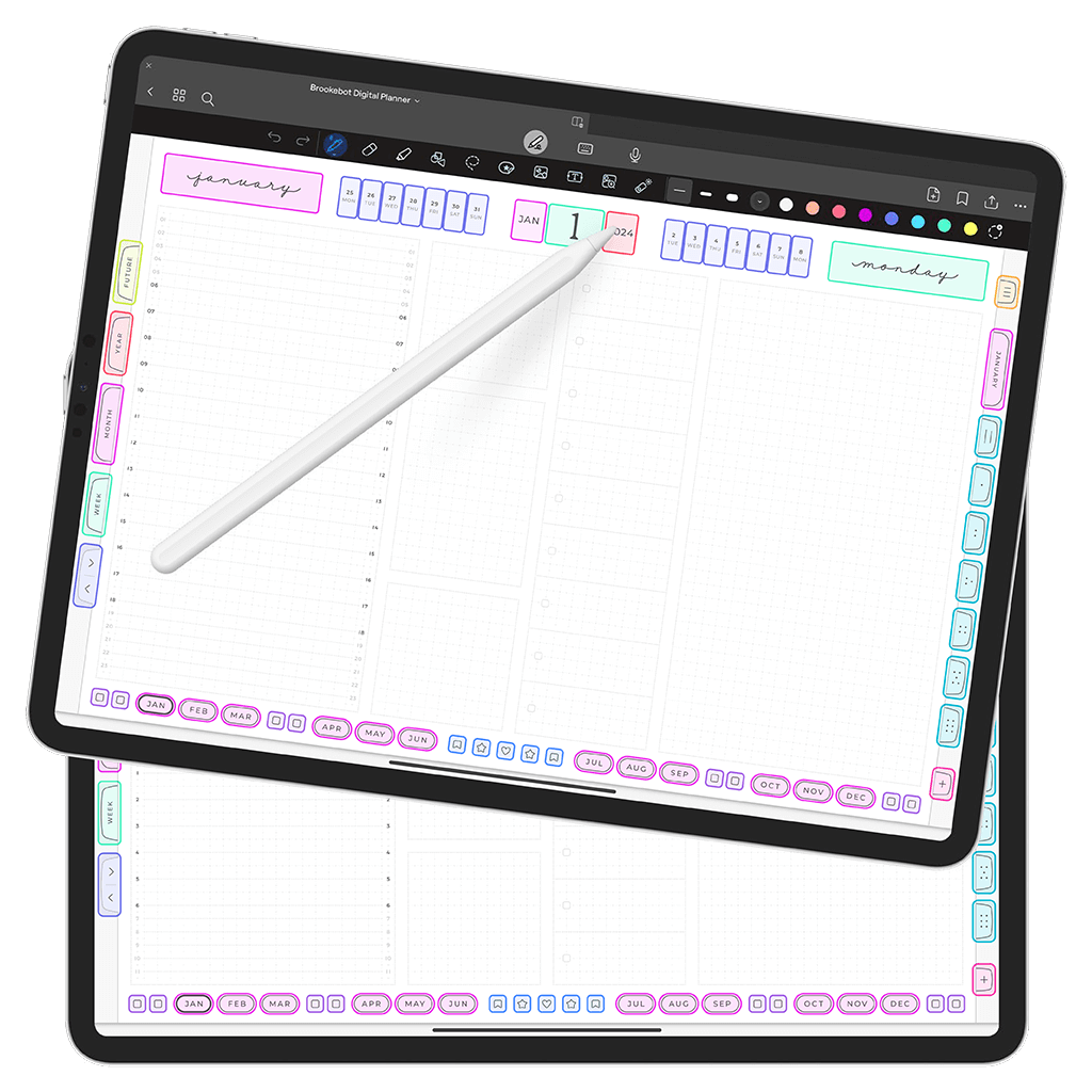 Jan 2024 Dec 2024 Daily WD Links Digital Planner iPad Goodnotes Calendar