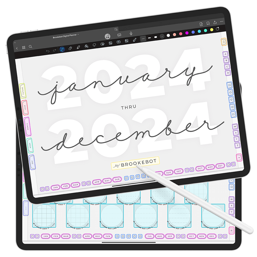Jan 2024 Dec 2024 Front Cover Paper Index Links Digital Planner iPad Goodnotes Calendar