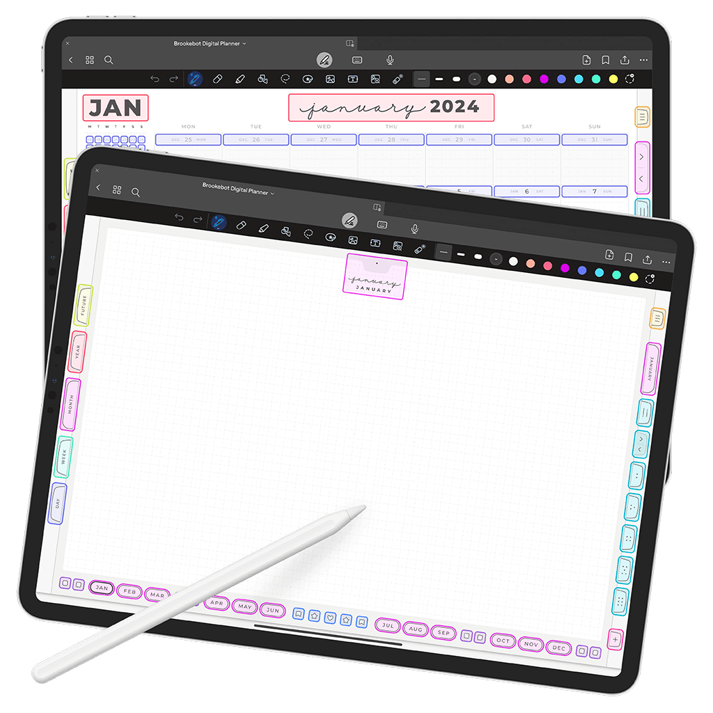 Jan 2024 Dec 2024 Month Tab Daily Digital Planner iPad Goodnotes Calendar