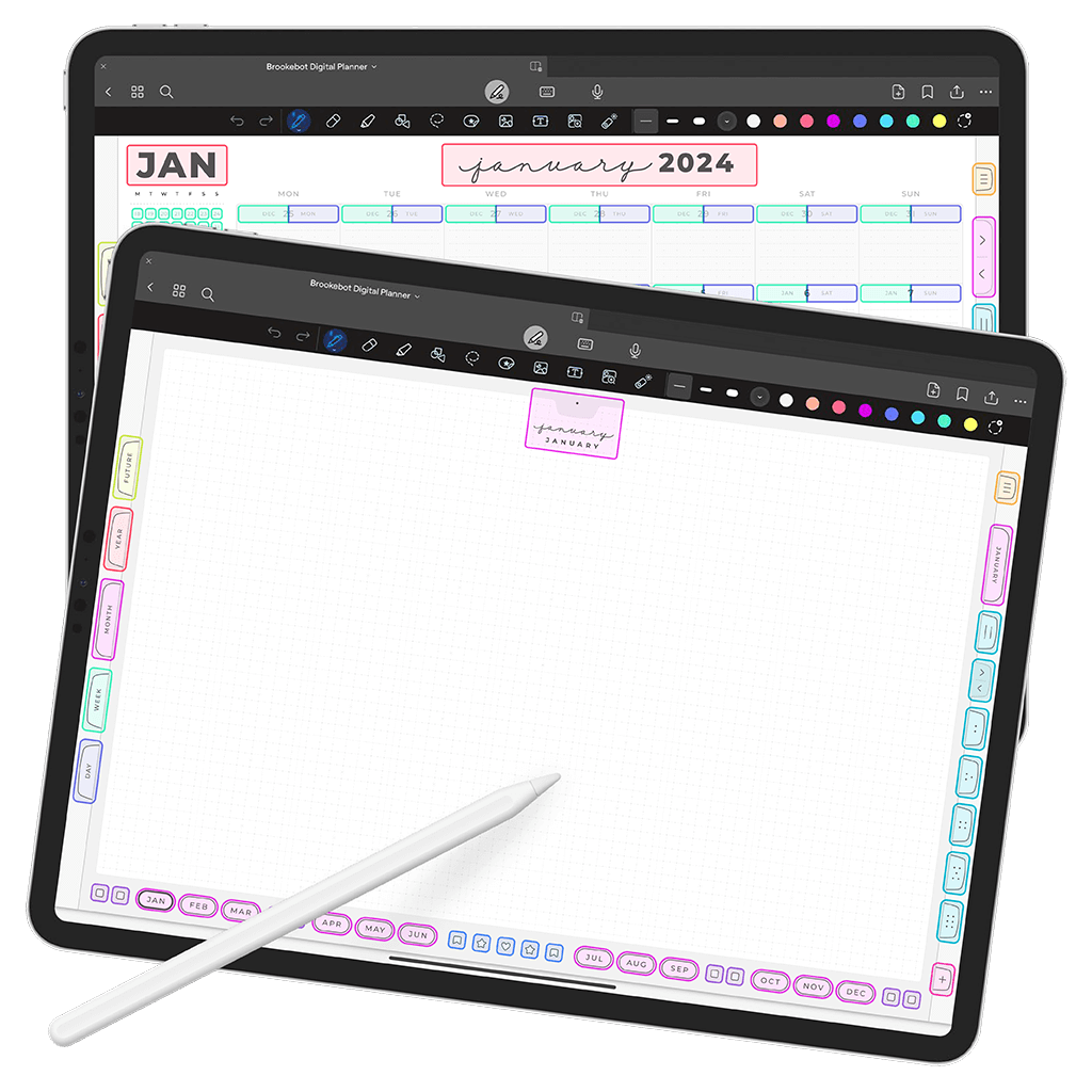 Jan 2024 Dec 2024 Month Tab Weekly Daily Digital Planner iPad Goodnotes Calendar
