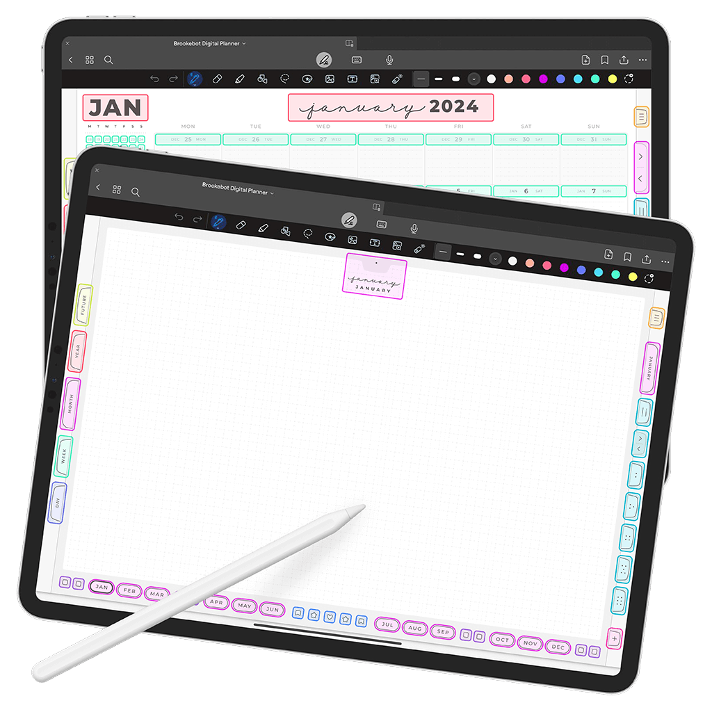 Jan 2024 Dec 2024 Month Tab Weekly Digital Planner iPad Goodnotes Calendar