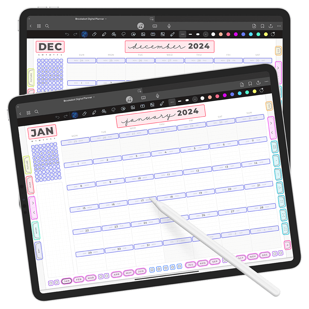 Jan 2024 Dec 2024 Monthly Calendar Daily Digital Planner iPad Goodnotes Calendar