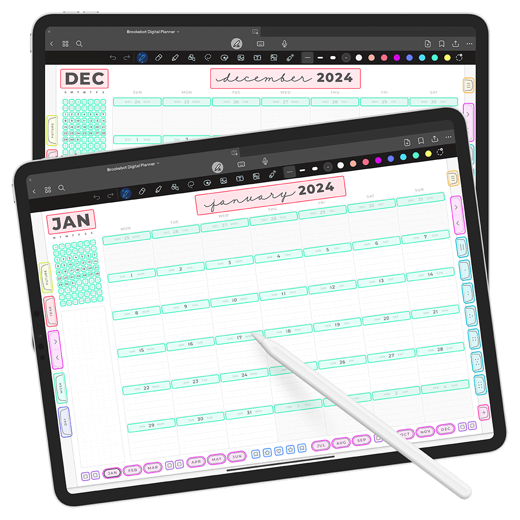 Jan 2024 Dec 2024 Monthly Calendar Weekly Digital Planner iPad Goodnotes Calendar