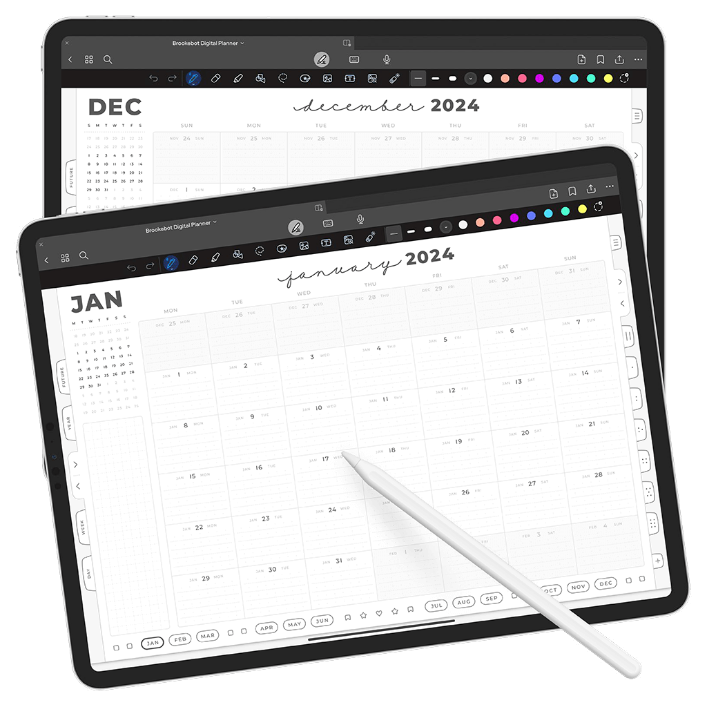Jan 2024 Dec 2024 Monthly Calendars Digital Planner iPad Goodnotes Calendar