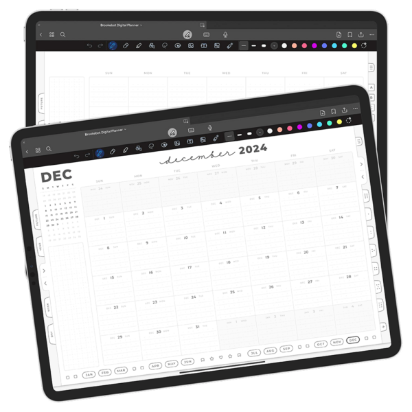 Jan 2024 Dec 2024 Undated Bonus Monthly Calendar Digital Planner iPad Goodnotes Calendar