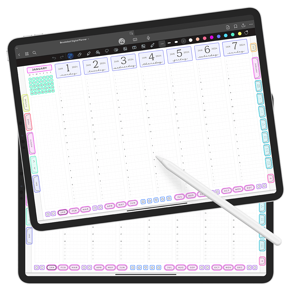 Jan 2024 Dec 2024 Weekly Pages Hourly W Digital Planner iPad Goodnotes Calendar