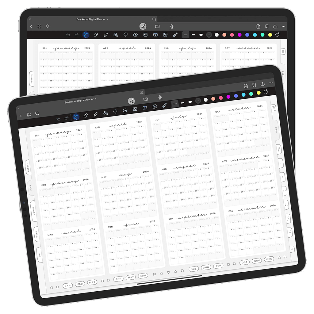 Jan 2024 Dec 2024 Yearly Calendar Digital Planner iPad Goodnotes Calendar