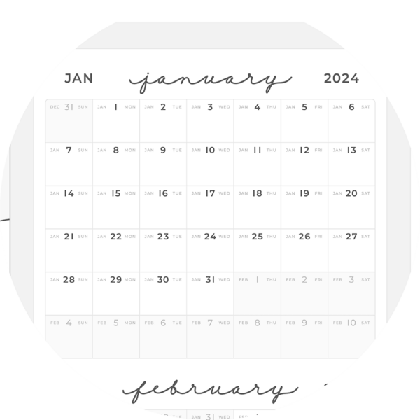 Jan 2024 Dec 2024 Zoom Sun Yearly Calendar Digital Planner iPad Goodnotes Calendar