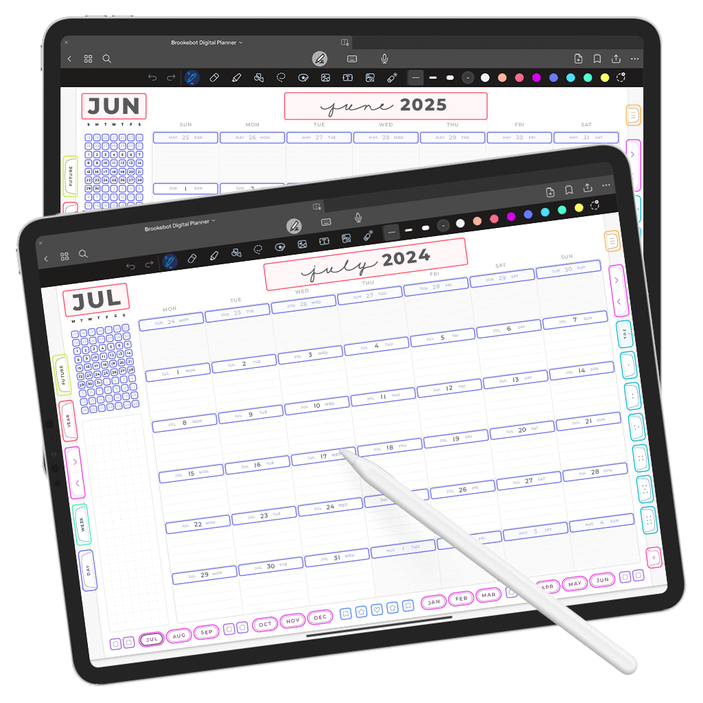 Jul 2024 Jun 2025 Monthly Calendar Daily Digital Planner iPad Goodnotes Calendar