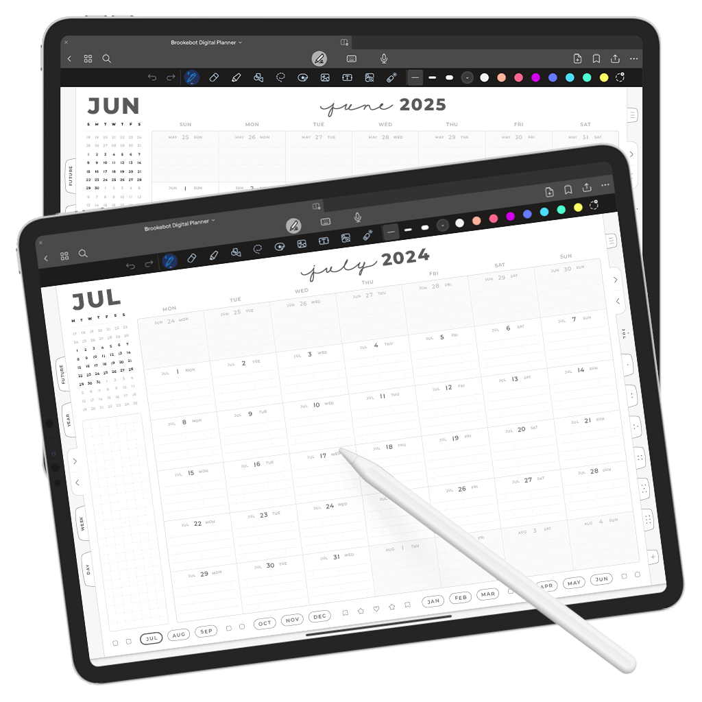Jul 2024 Jun 2025 Monthly Calendars Digital Planner iPad Goodnotes Calendar