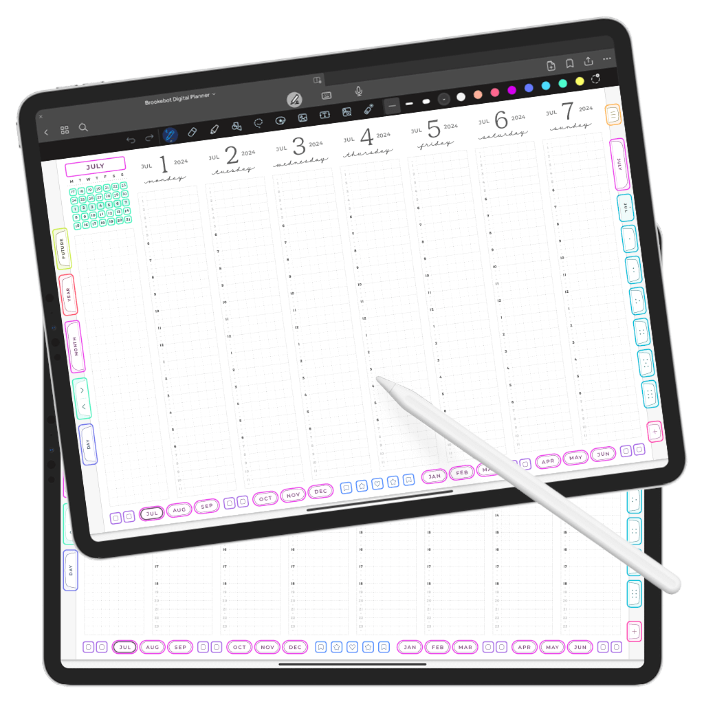 Jul 2024 Jun 2025 Weekly Pages Hourly W Digital Planner iPad Goodnotes Calendar 02