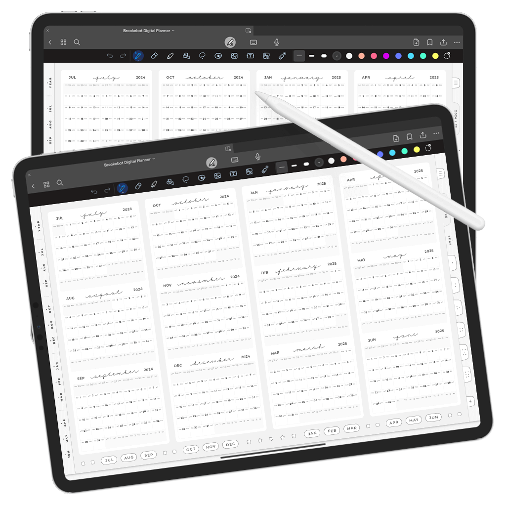 Jul 2024 Jun 2025 Yearly Calendar Digital Planner iPad Goodnotes Calendar